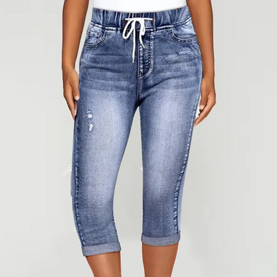 Blugi bodycon cu picioare drepte Pantaloni subțiri cu talie înaltă de vară Blugi casual din denim cu șireturi de înaltă calitate pentru femei Pantaloni Pantalon