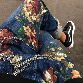 2023 Kanye Y2K Fashion Flowers Print Slim Hip Hop Jeans Παντελόνι για Ανδρικά Ρούχα Skateboard Streetwear Νέο Rock τζιν παντελόνι