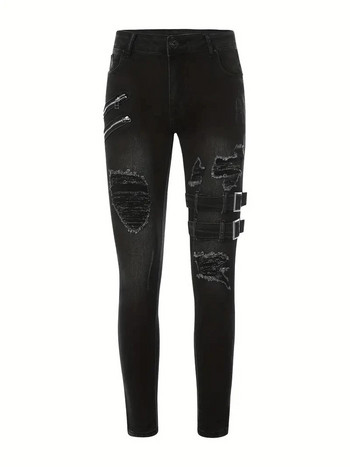 Μεγάλο μέγεθος ίσιο τζιν Αντρικό παντελόνι Φθινοπωρινό Moto Biker Boyfriend Jeans Streetwear Skinny Zips 3 χρώματα Cacual μακρύ τζιν παντελόνι