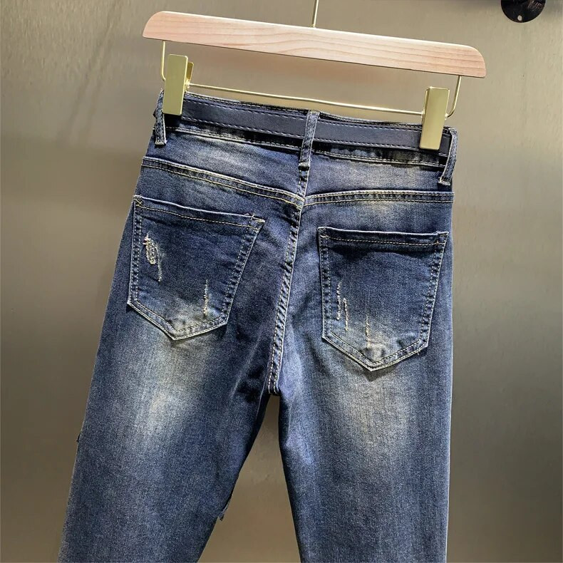Îmbrăcăminte de stradă Femei Blugi vintage cu talie înaltă Desene animate Fete Broderie Paiete Denim Pantaloni Haren Pantaloni Blugi rupti