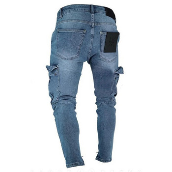 Нови дънки Мъжки панталони Ежедневни памучни дънкови панталони Карго дънки с множество джобове Мъжки нови модни дънкови панталони тип молив Странични джобове Карго