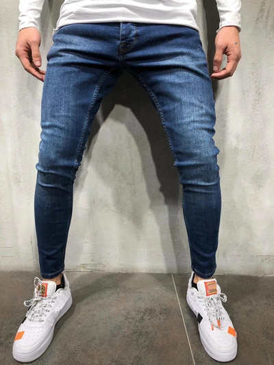 Man Casual Pants Retro Washing Zipper Stretch Jeans Slim Fit Trousers Male Plus Size Pencil Pants Denim Skinny Jeans for Men