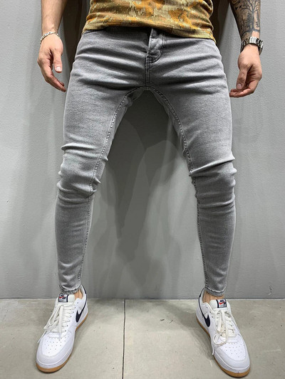 Pantaloni casual pentru bărbați, spălare retro, fermoar, blugi elastici, pantaloni slim fit, pantaloni creion pentru bărbați, blugi skinny denim pentru bărbați