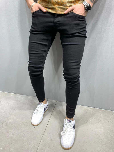 Pantaloni casual pentru bărbați, spălare retro, fermoar, blugi elastici, pantaloni slim fit, pantaloni creion pentru bărbați, blugi skinny denim pentru bărbați