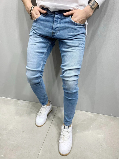 Pantaloni casual pentru bărbați, spălare retro, fermoar, blugi elastici, pantaloni slim fit, pantaloni creion pentru bărbați, blugi skinny denim pentru bărbați