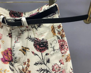 Дънки за боядисване с щампа на цветя Harlan ежедневни 2023 пролет нови широки панталони дамски с колан