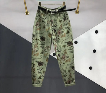 Flower printing βαφή τζιν Harlan casual άνοιξη 2023 νέο φαρδύ γυναικείο παντελόνι με ζώνη