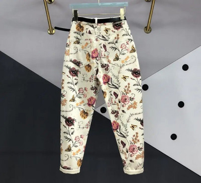 Bojanje traperica s cvjetnim printom Harlan casual 2023 proljeće nove široke hlače s remenom