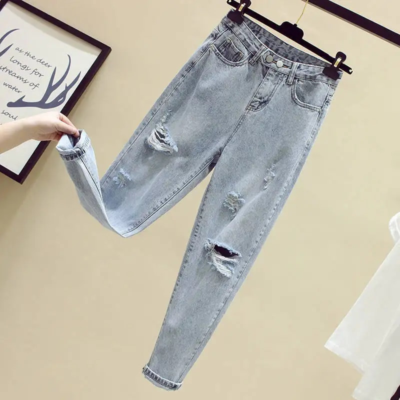 Blugi albastru deschis femeie primăvară toamnă gaură talie înaltă stil iubit pantaloni denim la modă pantaloni largi Streetwear femei