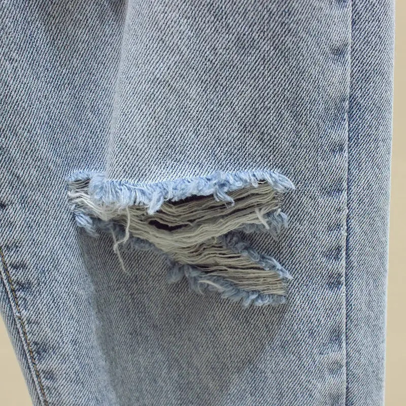 Blugi albastru deschis femeie primăvară toamnă gaură talie înaltă stil iubit pantaloni denim la modă pantaloni largi Streetwear femei