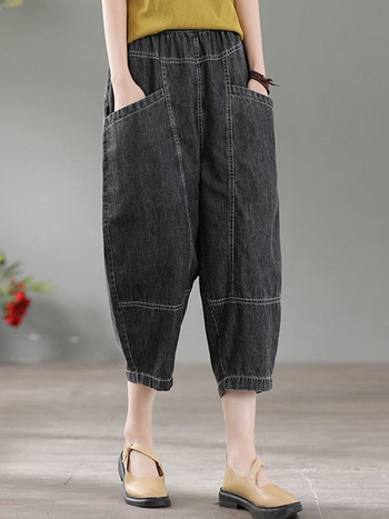 Ψηλόμεση casual τζιν Γυναικεία Νέα άφιξη 2022 Καλοκαιρινό vintage στυλ μονόχρωμο λεπτό τζιν Φαρδύ γυναικείο παντελόνι χαρέμι D124
