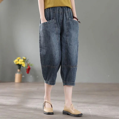 Blugi casual cu talie înaltă pentru femei, nou sosire 2022, vară, stil vintage, culoare solidă, denim subțire, pantaloni harem largi pentru femei D124