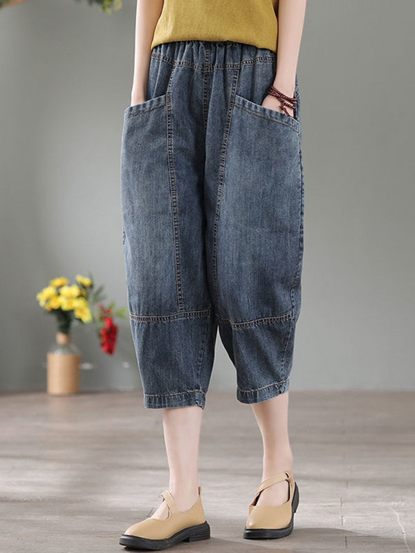 Blugi casual cu talie înaltă pentru femei, nou sosire 2022, vară, stil vintage, culoare solidă, denim subțire, pantaloni harem largi pentru femei D124