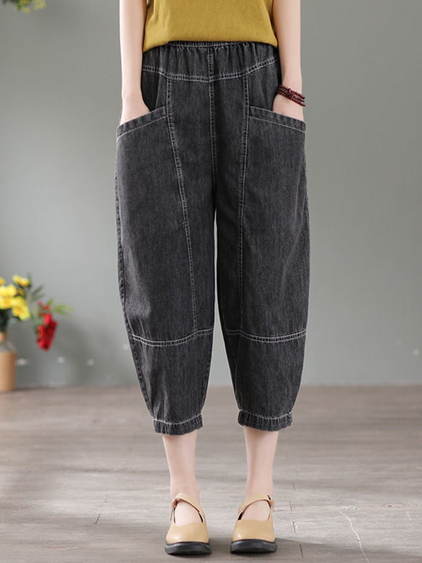 Blugi casual cu talie înaltă pentru femei, nou sosire 2022, vară, stil vintage, culoare solidă, denim subțire, pantaloni harem largi pentru femei D124