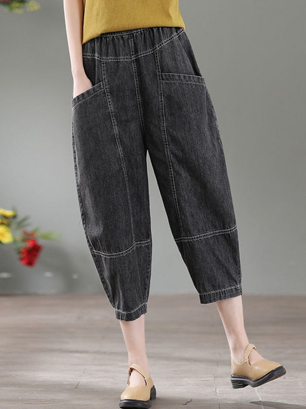 Blugi casual cu talie înaltă pentru femei, nou sosire 2022, vară, stil vintage, culoare solidă, denim subțire, pantaloni harem largi pentru femei D124