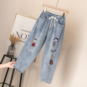 Ripped High Waist Mom Jeans Plus Size Denim Παντελόνι Γυναικείο Γυναικείο Vintage Κέντημα Ελαστική μέση μέχρι τον αστράγαλο Παντελόνι φαρδύ