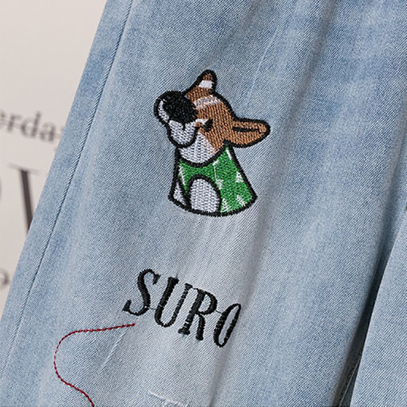 Poderane mamine traperice visokog struka velike veličine za žene Ženske vintage hlače s vezom i elastičnim strukom do gležnja široke