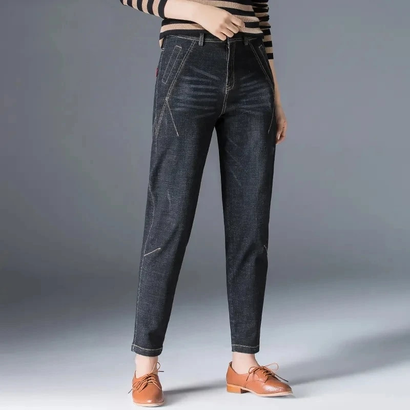 Μεγάλο μέγεθος 26-34 Winter Warm Jeans Thicken Vintage Harem Pantalones Ψηλόμεση Casual Γυναικεία Vaqueros βελούδινα παντελόνια καουμπόη