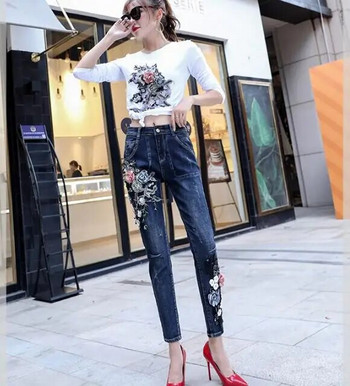 Γυναικεία κορεατική μόδα κέντημα λουλουδιών Slim Haroun Jeans Γυναικείο Sexy Jeans Plus Size παντελόνι Haroun TB641
