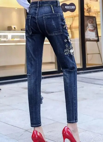Γυναικεία κορεατική μόδα κέντημα λουλουδιών Slim Haroun Jeans Γυναικείο Sexy Jeans Plus Size παντελόνι Haroun TB641