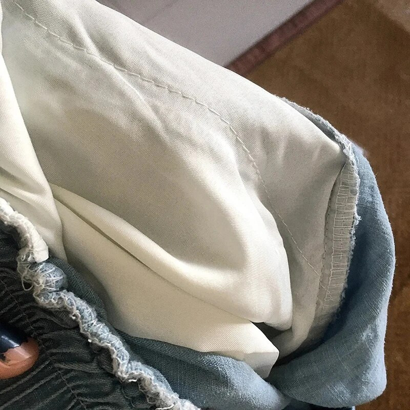 S-3xl Pantaloni subțiri din denim cu șnur cu talie înaltă, de vară, de culoare uni, pantaloni largi pentru femei, de modă coreeană, pantaloni harem din denim