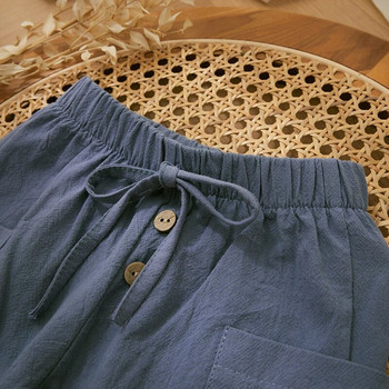 Βαμβακερό λινό καθημερινό βρεφικό παντελόνι Μικρό αγόρι αγόρια κορίτσια Casual κάτω μέρος καλοκαίρι φθινόπωρο συμπαγές κορδόνι Παιδικό παντελόνι τσέπες
