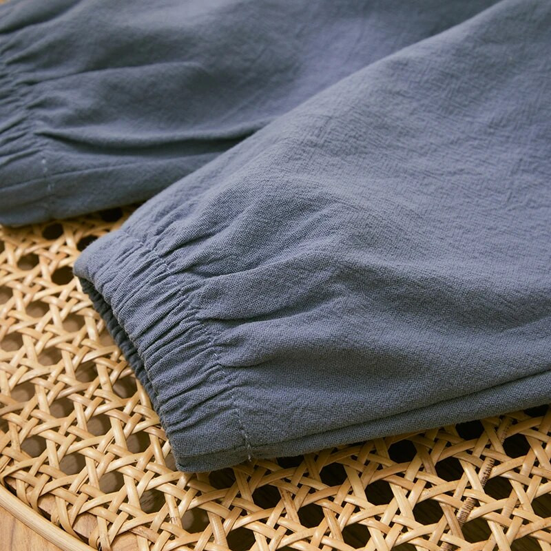 Bumbac, in, pantaloni casual pentru bebeluși, copii mici, băieți, fete, fund casual, vară, toamnă, uni, nasturi, cu șnur, pantaloni cu buzunare pentru copii