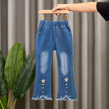 Дънкови панталони за момичета, дълги панталони, памук 2024, ретро, пролет, есен, тийнейджъри, бебешки детски панталони, външни висококачествени детски платове