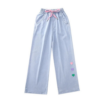Нови широки панталони за момичета Дънки за момичета Дънки с еластична талия за деца Пролет Есен Ежедневни дрехи Панталони за момичета 6 8 10 12 14Y