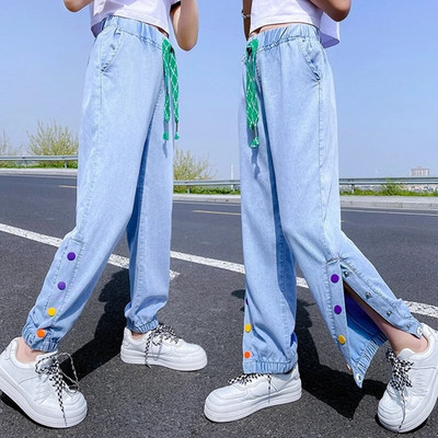 Nouă Fată Pantaloni lați Pantaloni pentru fete Blugi cu talie elastică pentru copii Primăvară Toamnă Haine casual Pantaloni fete 6 8 10 12 14A