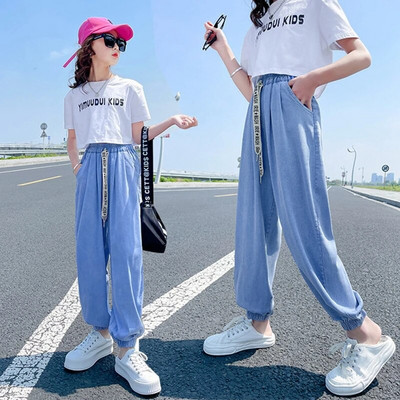 Nouă Fată Pantaloni lați Pantaloni pentru fete Blugi cu talie elastică pentru copii Primăvară Toamnă Haine casual Pantaloni fete 6 8 10 12 14A