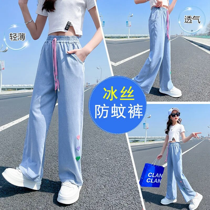 Nouă Fată Pantaloni lați Pantaloni pentru fete Blugi cu talie elastică pentru copii Primăvară Toamnă Haine casual Pantaloni fete 6 8 10 12 14A