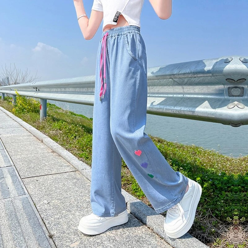 Nouă Fată Pantaloni lați Pantaloni pentru fete Blugi cu talie elastică pentru copii Primăvară Toamnă Haine casual Pantaloni fete 6 8 10 12 14A