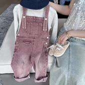 2-8Y Παιδικές φόρμες τζιν μόδας για κορίτσια Vintage vintage κόκκινο ίσιο παντελόνι ανοιξιάτικο φθινόπωρο Παιδικό ευέλικτο τζιν Romper