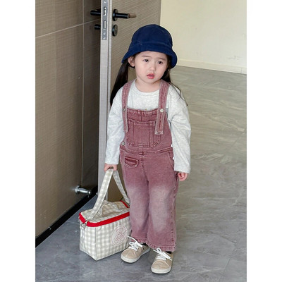 2-8Y Παιδικές φόρμες τζιν μόδας για κορίτσια Vintage vintage κόκκινο ίσιο παντελόνι ανοιξιάτικο φθινόπωρο Παιδικό ευέλικτο τζιν Romper
