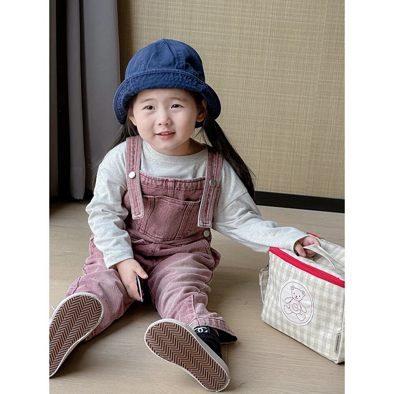 2-8Y Παιδικές φόρμες τζιν μόδας για κορίτσια Vintage vintage κόκκινο ίσιο παντελόνι ανοιξιάτικο φθινόπωρο Παιδικό ευέλικτο τζιν Romper