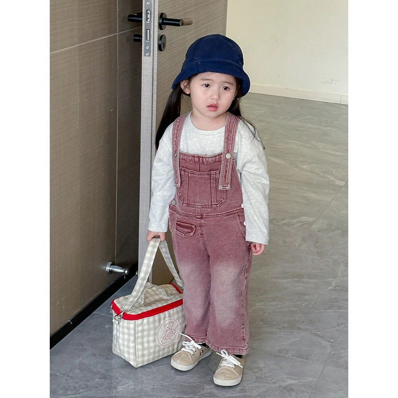 2-8Y Παιδικές φόρμες τζιν μόδας για κορίτσια Vintage vintage κόκκινο ίσιο παντελόνι ανοιξιάτικο φθινόπωρο Παιδικό ευέλικτο τζιν Romper