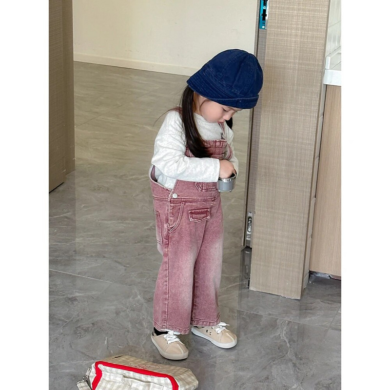 2-8Y Παιδικές φόρμες τζιν μόδας για κορίτσια Vintage vintage κόκκινο ίσιο παντελόνι ανοιξιάτικο φθινόπωρο Παιδικό ευέλικτο τζιν Romper