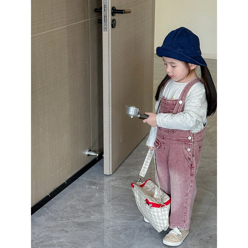 2-8Y Παιδικές φόρμες τζιν μόδας για κορίτσια Vintage vintage κόκκινο ίσιο παντελόνι ανοιξιάτικο φθινόπωρο Παιδικό ευέλικτο τζιν Romper