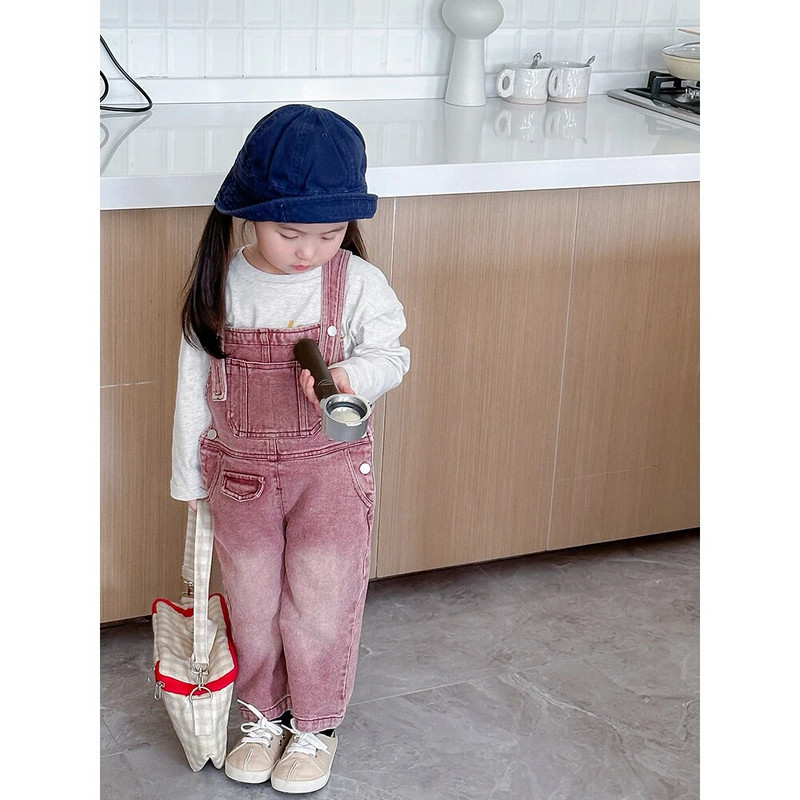 2-8Y Παιδικές φόρμες τζιν μόδας για κορίτσια Vintage vintage κόκκινο ίσιο παντελόνι ανοιξιάτικο φθινόπωρο Παιδικό ευέλικτο τζιν Romper
