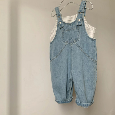 2024 de primăvară noi copii salopete din denim copii băieți blugi largi pantaloni casual fete vintage pantaloni cu bretele haine pentru copii mici