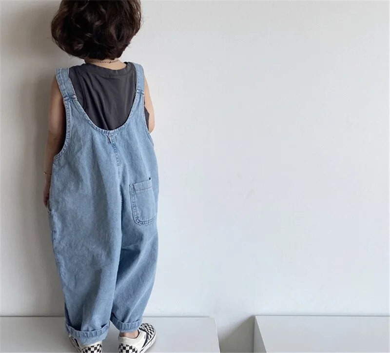 2024 de primăvară noi copii salopete din denim copii băieți blugi largi pantaloni casual fete vintage pantaloni cu bretele haine pentru copii mici