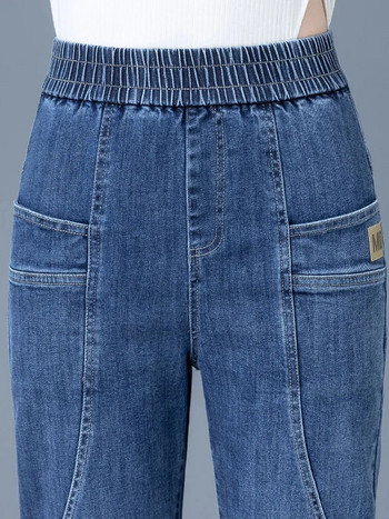 Пролет Лято Голям размер 5xl 75 кг Harem Jeans Еластични дънкови панталони с висока талия Vintage Blue Vaqueros Woman Fashion Spodnie