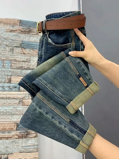 2023 NOI, primăvară, toamnă, blugi drepți cu talie înaltă, pantaloni largi, elastici, din denim, pantaloni de damă până la glezne.
