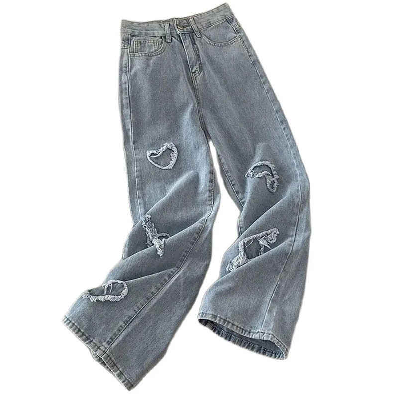 Pantaloni de sport drepți pentru femei, toamnă, Harajuku, blugi mozai cu inimă, blugi gotici de vară pentru femei Pantalones Mujer Pantaloni albaștri pentru femei