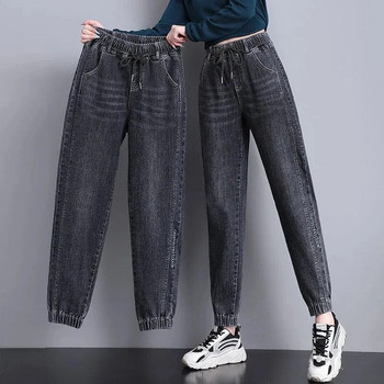 Ежедневни харем дънки с дължина до глезена Дамски корейски дънкови панталони с висок Wasit Jogger Streetwear с шнурове Vaqueros Baggy Jeansy Spodnie