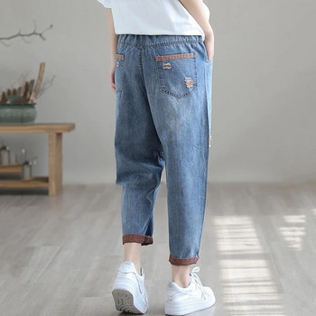 Streetwear Скъсани Harem Jeans Дамски корейски широки дънкови панталони с дължина до глезена Дизайн Ежедневни Vaqueros Свободни панталони с връзки