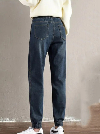 Thicken Big Size 80kg Harem Jeans Зимни плюшени дънкови панталони с висока талия Vintage Warm Vaqueros Baggy Woman Spodnie New