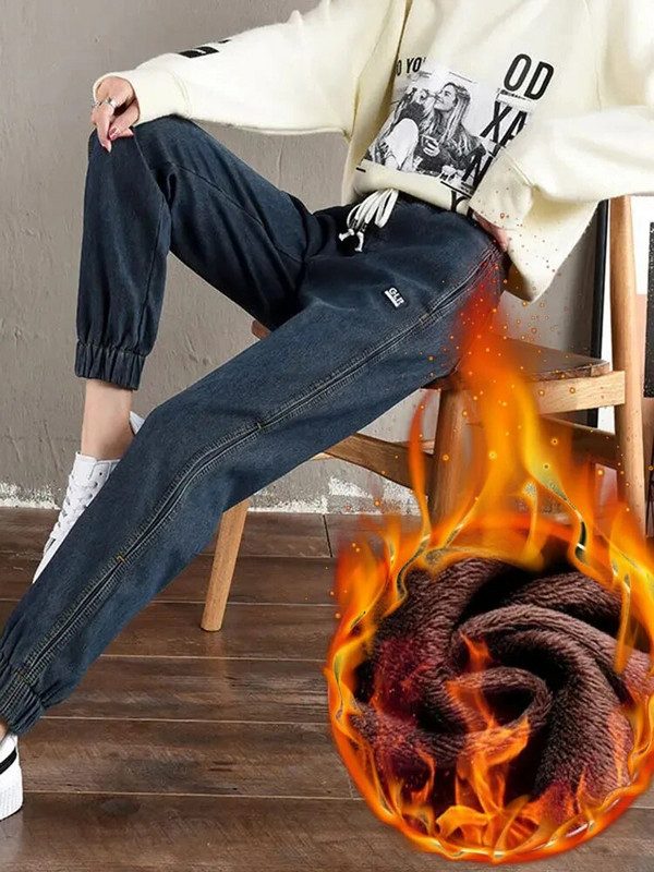 Îngroșare mărime mare 80 kg blugi harem iarnă căptușiți cu pluș pantaloni din denim cu talie înaltă vintage calde vaqueros baggy femei Spodnie nou
