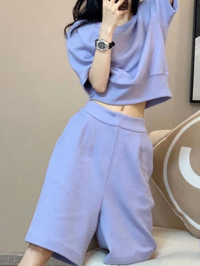 Xgoth Femei Joggeri eleganți Costum din două piese Femei Vară New Fashion Tricou cu mâneci scurte + Pantaloni scurți sport casual pentru reducerea vârstei